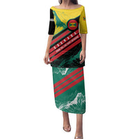 Grenada Mountain Graphic Family Matching Puletasi and Hawaiian Shirt with National Flag and Saint Catherine Quote Design - Wonder Print Shop