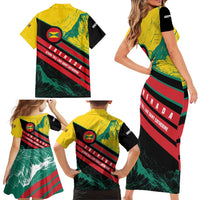 Grenada Mountain Graphic Family Matching Short Sleeve Bodycon Dress and Hawaiian Shirt with National Flag and Saint Catherine Quote Design - Wonder Print Shop
