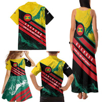 Grenada Mountain Graphic Family Matching Tank Maxi Dress and Hawaiian Shirt with National Flag and Saint Catherine Quote Design - Wonder Print Shop