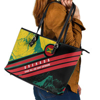 Grenada Mountain Graphic Leather Tote Bag with National Flag and Saint Catherine Quote Design - Wonder Print Shop