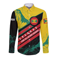 Grenada Mountain Graphic Long Sleeve Button Shirt with National Flag and Saint Catherine Quote Design - Wonder Print Shop