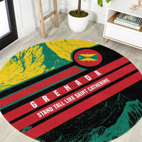 Grenada Mountain Graphic Round Carpet with National Flag and Saint Catherine Quote Design - Wonder Print Shop