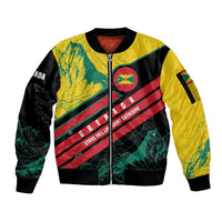 Grenada Mountain Graphic Sleeve Zip Bomber Jacket with National Flag and Saint Catherine Quote Design - Wonder Print Shop