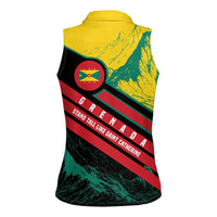 Grenada Mountain Graphic Women Sleeveless Polo Shirt with National Flag and Saint Catherine Quote Design - Wonder Print Shop