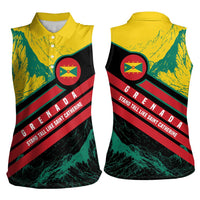 Grenada Mountain Graphic Women Sleeveless Polo Shirt with National Flag and Saint Catherine Quote Design - Wonder Print Shop