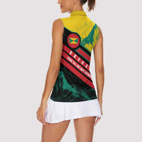 Grenada Mountain Graphic Women Sleeveless Polo Shirt with National Flag and Saint Catherine Quote Design - Wonder Print Shop