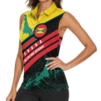 Grenada Mountain Graphic Women Sleeveless Polo Shirt with National Flag and Saint Catherine Quote Design - Wonder Print Shop