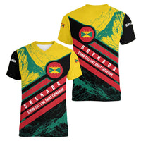 Grenada Mountain Graphic Women V-Neck T-Shirt with National Flag and Saint Catherine Quote Design - Wonder Print Shop