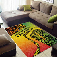 Grenada Tribal Floral Pattern Area Rug with Rasta Gradient and Flame Motto Design - Wonder Print Shop