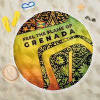 Grenada Tribal Floral Pattern Beach Blanket with Rasta Gradient and Flame Motto Design - Wonder Print Shop