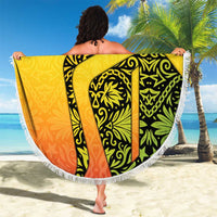 Grenada Tribal Floral Pattern Beach Blanket with Rasta Gradient and Flame Motto Design - Wonder Print Shop