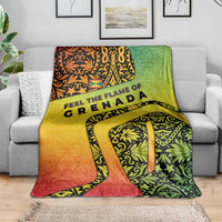 Grenada Tribal Floral Pattern Blanket with Rasta Gradient and Flame Motto Design - Wonder Print Shop