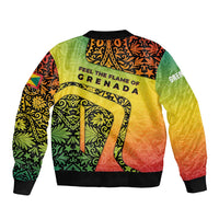 Grenada Tribal Floral Pattern Bomber Jacket with Rasta Gradient and Flame Motto Design - Wonder Print Shop