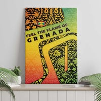 Grenada Tribal Floral Pattern Canvas Wall Art with Rasta Gradient and Flame Motto Design - Wonder Print Shop