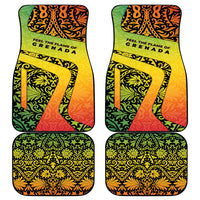 Grenada Tribal Floral Pattern Car Mats with Rasta Gradient and Flame Motto Design - Wonder Print Shop