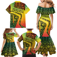 Grenada Tribal Floral Pattern Family Matching Mermaid Dress and Hawaiian Shirt with Rasta Gradient and Flame Motto Design - Wonder Print Shop
