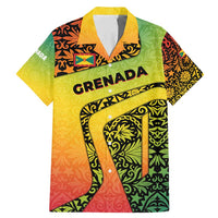 Grenada Tribal Floral Pattern Family Matching Mermaid Dress and Hawaiian Shirt with Rasta Gradient and Flame Motto Design - Wonder Print Shop