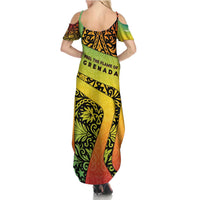 Grenada Tribal Floral Pattern Family Matching Summer Maxi Dress and Hawaiian Shirt with Rasta Gradient and Flame Motto Design - Wonder Print Shop