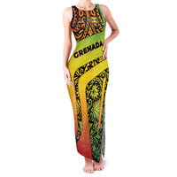 Grenada Tribal Floral Pattern Family Matching Tank Maxi Dress and Hawaiian Shirt with Rasta Gradient and Flame Motto Design - Wonder Print Shop