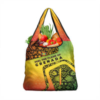 Grenada Tribal Floral Pattern Grocery Bag with Rasta Gradient and Flame Motto Design - Wonder Print Shop