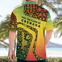 Grenada Tribal Floral Pattern Hawaiian Shirt with Rasta Gradient and Flame Motto Design - Wonder Print Shop