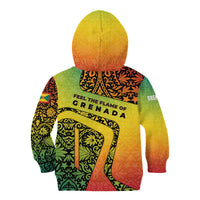 Grenada Tribal Floral Pattern Kid Hoodie with Rasta Gradient and Flame Motto Design - Wonder Print Shop