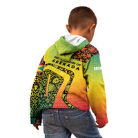 Grenada Tribal Floral Pattern Kid Hoodie with Rasta Gradient and Flame Motto Design - Wonder Print Shop