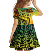 Grenada Tribal Floral Pattern Kid Short Sleeve Dress with Rasta Gradient and Flame Motto Design - Wonder Print Shop