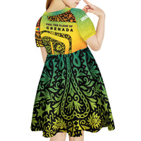 Grenada Tribal Floral Pattern Kid Short Sleeve Dress with Rasta Gradient and Flame Motto Design - Wonder Print Shop