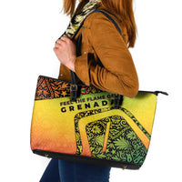 Grenada Tribal Floral Pattern Leather Tote Bag with Rasta Gradient and Flame Motto Design - Wonder Print Shop