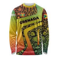 Grenada Tribal Floral Pattern Long Sleeve Shirt with Rasta Gradient and Flame Motto Design - Wonder Print Shop