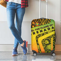 Grenada Tribal Floral Pattern Luggage Cover with Rasta Gradient and Flame Motto Design - Wonder Print Shop