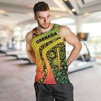 Grenada Tribal Floral Pattern Men Tank Top with Rasta Gradient and Flame Motto Design - Wonder Print Shop