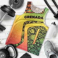 Grenada Tribal Floral Pattern Men Tank Top with Rasta Gradient and Flame Motto Design - Wonder Print Shop
