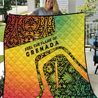 Grenada Tribal Floral Pattern Quilt with Rasta Gradient and Flame Motto Design - Wonder Print Shop