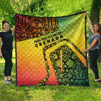 Grenada Tribal Floral Pattern Quilt with Rasta Gradient and Flame Motto Design - Wonder Print Shop