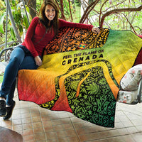 Grenada Tribal Floral Pattern Quilt with Rasta Gradient and Flame Motto Design - Wonder Print Shop