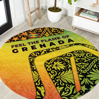 Grenada Tribal Floral Pattern Round Carpet with Rasta Gradient and Flame Motto Design - Wonder Print Shop
