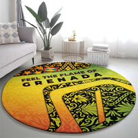 Grenada Tribal Floral Pattern Round Carpet with Rasta Gradient and Flame Motto Design - Wonder Print Shop