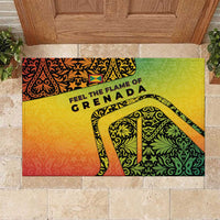 Grenada Tribal Floral Pattern Rubber Doormat with Rasta Gradient and Flame Motto Design - Wonder Print Shop
