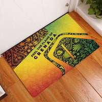 Grenada Tribal Floral Pattern Rubber Doormat with Rasta Gradient and Flame Motto Design - Wonder Print Shop