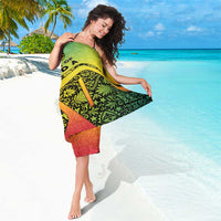 Grenada Tribal Floral Pattern Sarong with Rasta Gradient and Flame Motto Design - Wonder Print Shop