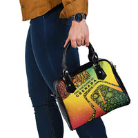 Grenada Tribal Floral Pattern Shoulder Handbag with Rasta Gradient and Flame Motto Design - Wonder Print Shop