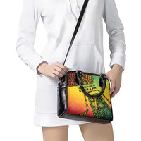 Grenada Tribal Floral Pattern Shoulder Handbag with Rasta Gradient and Flame Motto Design - Wonder Print Shop