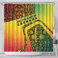 Grenada Tribal Floral Pattern Shower Curtain with Rasta Gradient and Flame Motto Design - Wonder Print Shop