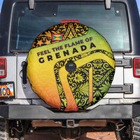 Grenada Tribal Floral Pattern Spare Tire Cover with Rasta Gradient and Flame Motto Design - Wonder Print Shop
