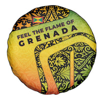 Grenada Tribal Floral Pattern Spare Tire Cover with Rasta Gradient and Flame Motto Design - Wonder Print Shop
