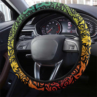 Grenada Tribal Floral Pattern Steering Wheel Cover with Rasta Gradient and Flame Motto Design - Wonder Print Shop