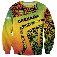 Grenada Tribal Floral Pattern Sweatshirt with Rasta Gradient and Flame Motto Design - Wonder Print Shop