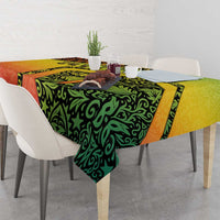 Grenada Tribal Floral Pattern Tablecloth with Rasta Gradient and Flame Motto Design - Wonder Print Shop